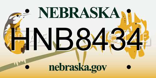 HNB8434 Nebraska License Plate