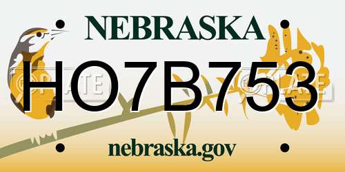 HO7B753 Nebraska License Plate