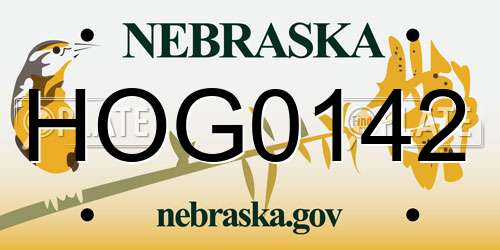 HOG0142 Nebraska License Plate