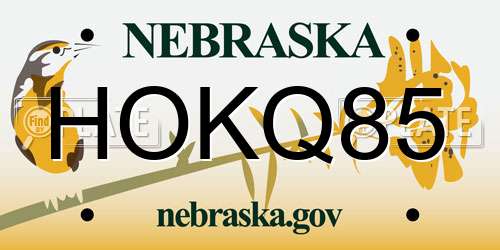 HOKQ85 Nebraska License Plate