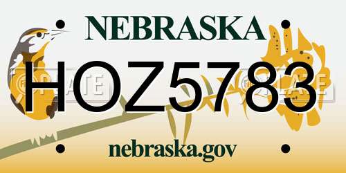 HOZ5783 Nebraska License Plate