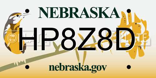 HP8Z8D Nebraska License Plate