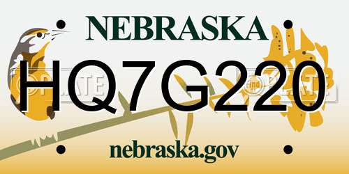 HQ7G220 Nebraska License Plate