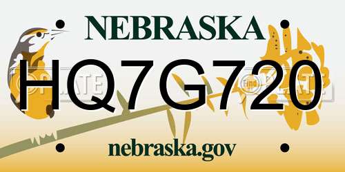 HQ7G720 Nebraska License Plate