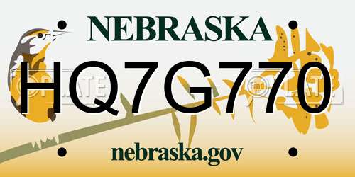 HQ7G770 Nebraska License Plate