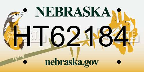 HT62184 Nebraska License Plate