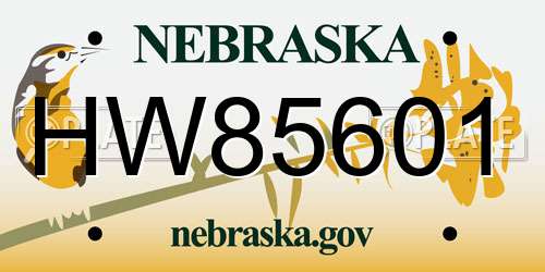 HW85601 Nebraska License Plate