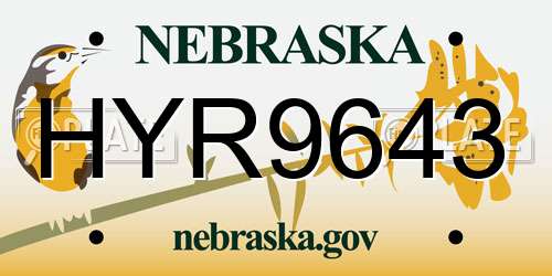 HYR9643 Nebraska License Plate