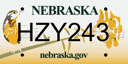 HZY243 Nebraska License Plate