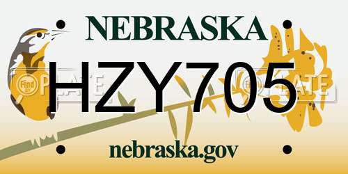 HZY705 Nebraska License Plate