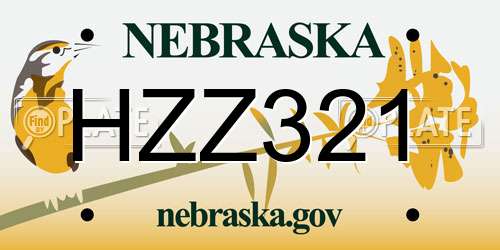 HZZ321 Nebraska License Plate