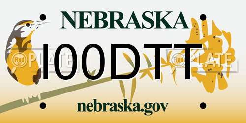 I00DTT Nebraska License Plate