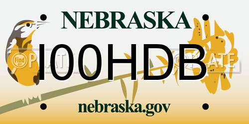 I00HDB Nebraska License Plate