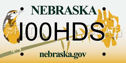 I00HDS Nebraska License Plate