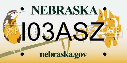 I03ASZ Nebraska License Plate