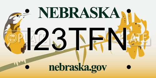 I23TFN Nebraska License Plate