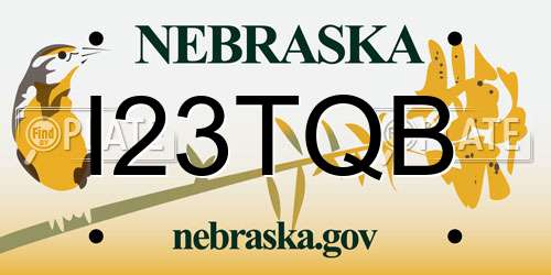 I23TQB Nebraska License Plate