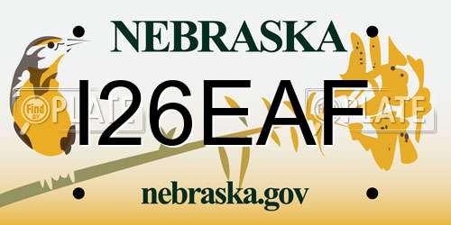I26EAF Nebraska License Plate