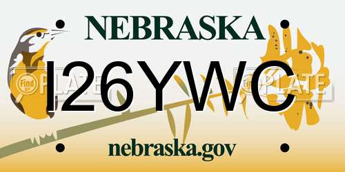 I26YWC Nebraska License Plate