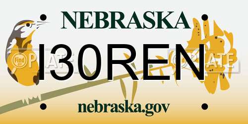 I30REN Nebraska License Plate