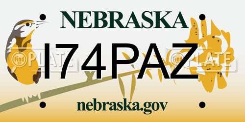 I74PAZ Nebraska License Plate