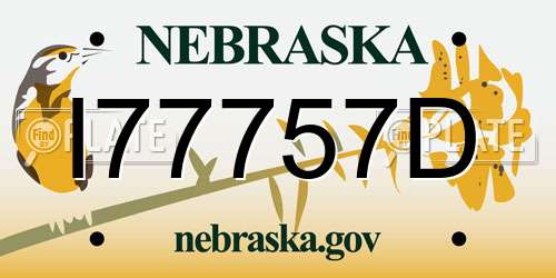 I77757D Nebraska License Plate