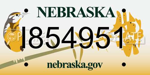 I854951 Nebraska License Plate