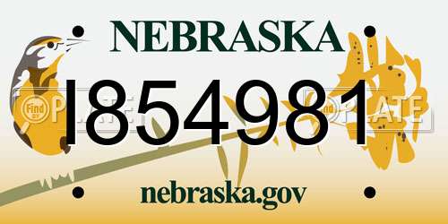 I854981 Nebraska License Plate