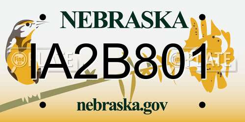 IA2B801 Nebraska License Plate