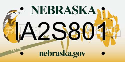 IA2S801 Nebraska License Plate