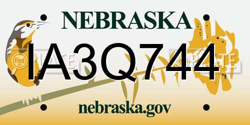 IA3Q744 Nebraska License Plate