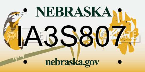 IA3S807 Nebraska License Plate