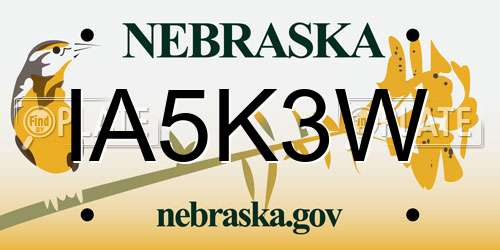 IA5K3W Nebraska License Plate