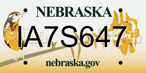 IA7S647 Nebraska License Plate