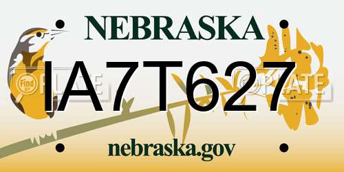 IA7T627 Nebraska License Plate