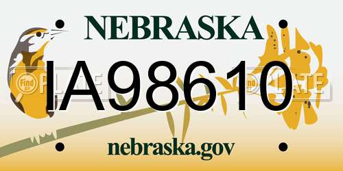 IA98610 Nebraska License Plate