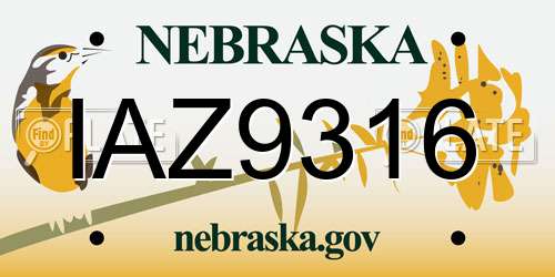 IAZ9316 Nebraska License Plate