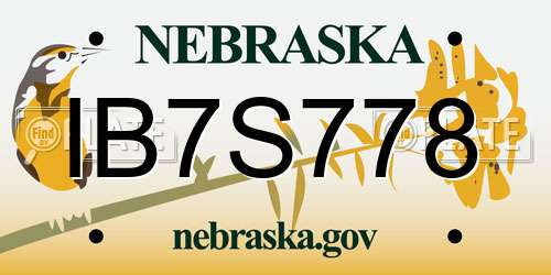 IB7S778 Nebraska License Plate