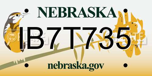 IB7T735 Nebraska License Plate