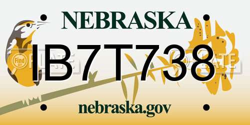 IB7T738 Nebraska License Plate