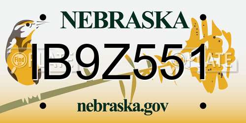 IB9Z551 Nebraska License Plate