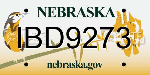 IBD9273 Nebraska License Plate
