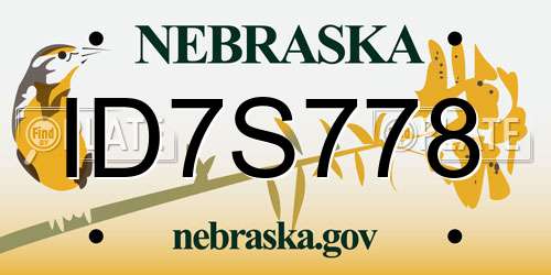 ID7S778 Nebraska License Plate