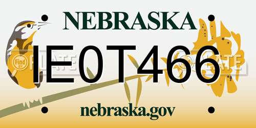 IE0T466 Nebraska License Plate