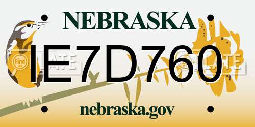 IE7D760 Nebraska License Plate