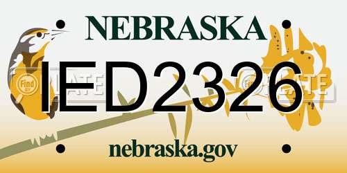 IED2326 Nebraska License Plate
