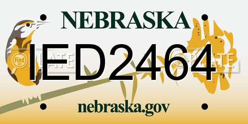 IED2464 Nebraska License Plate