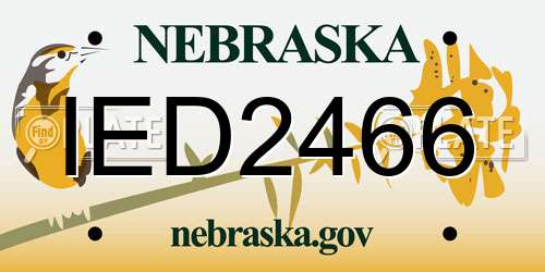 IED2466 Nebraska License Plate