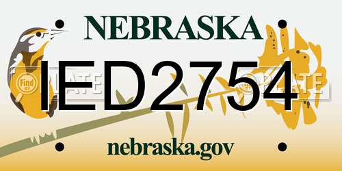 IED2754 Nebraska License Plate