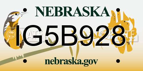 IG5B928 Nebraska License Plate